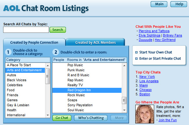 AOL Chat rooms.